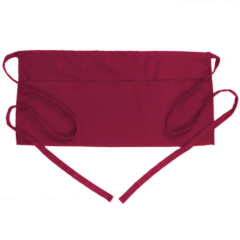 BOHARERS Waist Apron with 3 Pockets - Red Waitress Waiter Server Short Apron - Image 1